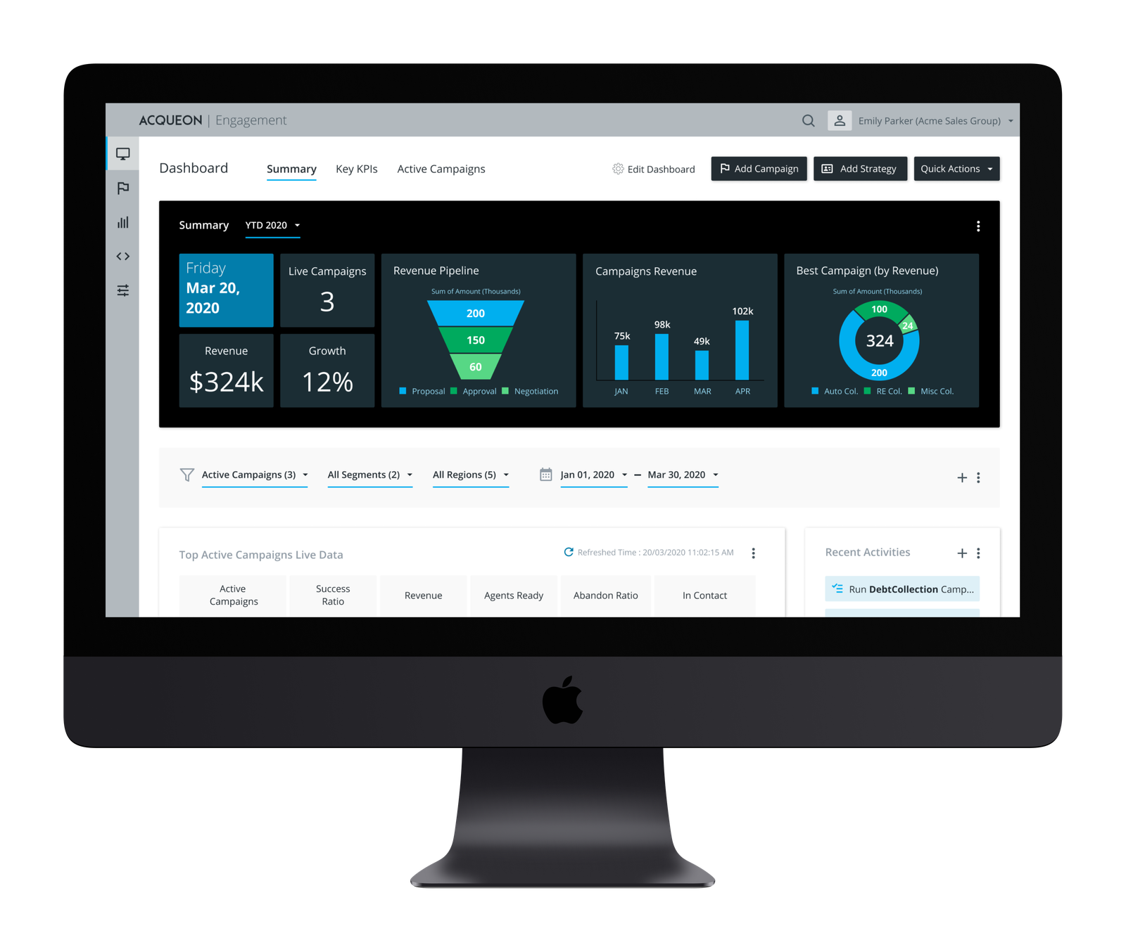 Acqueon Engagement dashboard